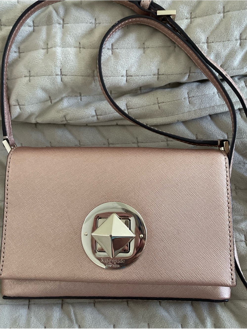 kate spade rose gold crossbody with geometric turn-lock